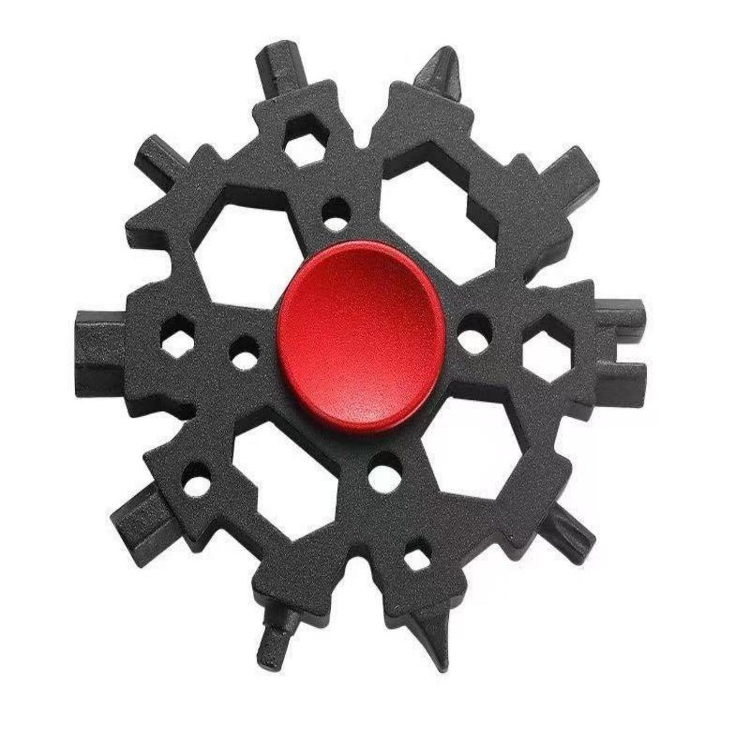 SOLYAO Snowflake Multitool with Fidget Spinner, 23-in-1 Portable Carbon Steel Multi-Tool, 2.6 Inch Diameter for Camping, Hiking, Biking & Daily Repairs (Black-Red)