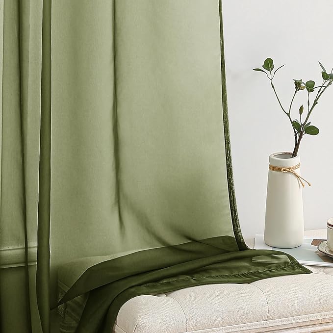 MIULEE 2 Panels Solid Color Sheer Window Curtains Elegant Window Voile Panels/Drapes/Treatment for Bedroom Living Room (54X84 Inches Olive Green)