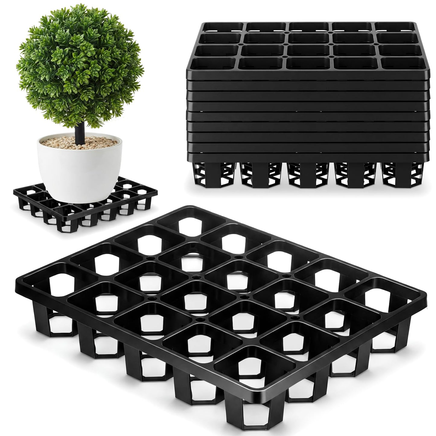 Ferrochef 10 Pack Plant Level Pot Elevator 12 x 9.8 x 2 Inch Plastic Level Potted Riser Heavy Duty Plant Pot Holder UV Resistant for Indoor Outdoor Garden Patio Airflow Root Health, Black