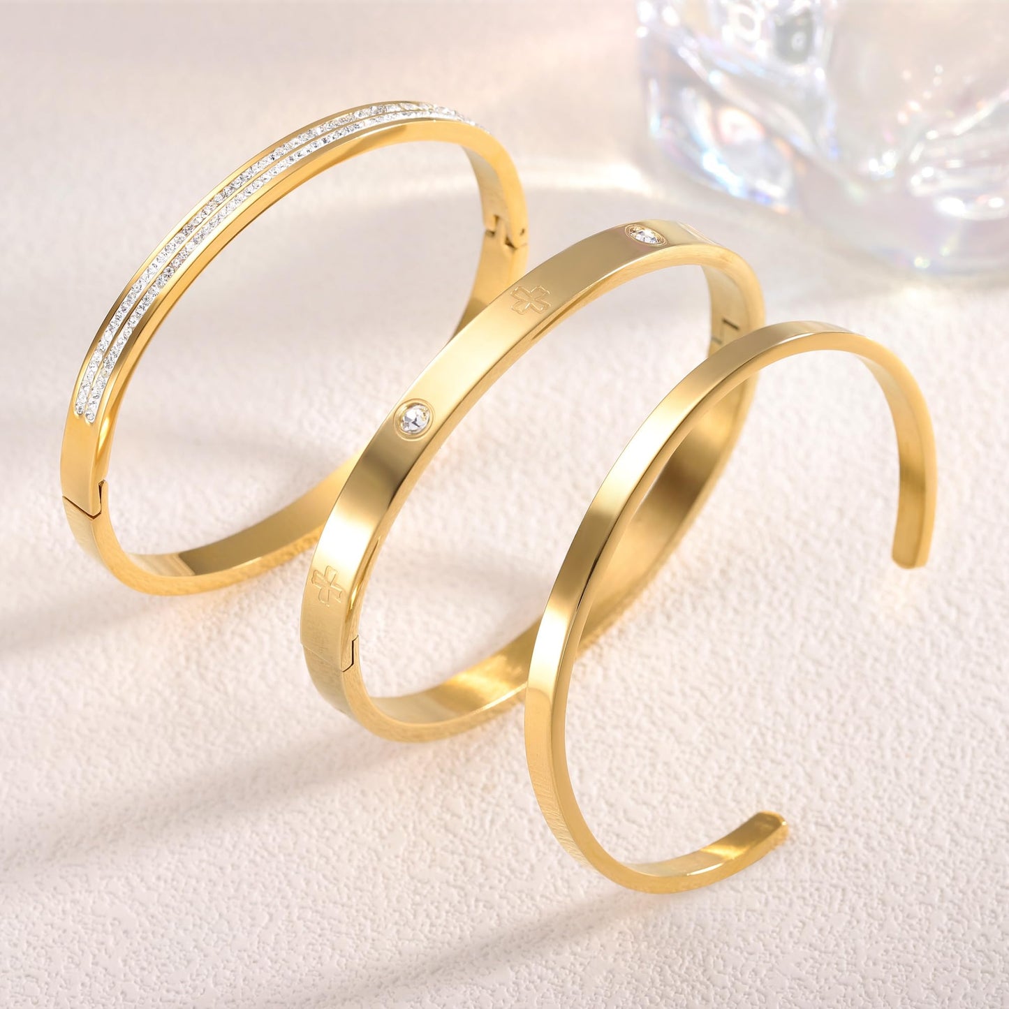 LCTrusttmor Gahna 18K Gold Plated Love Bangle Bracelets for Women, Stackable Cubic Zirconia Friendship Cuff Bangle Bracelet Set Trendy Jewelry Gifts for Women