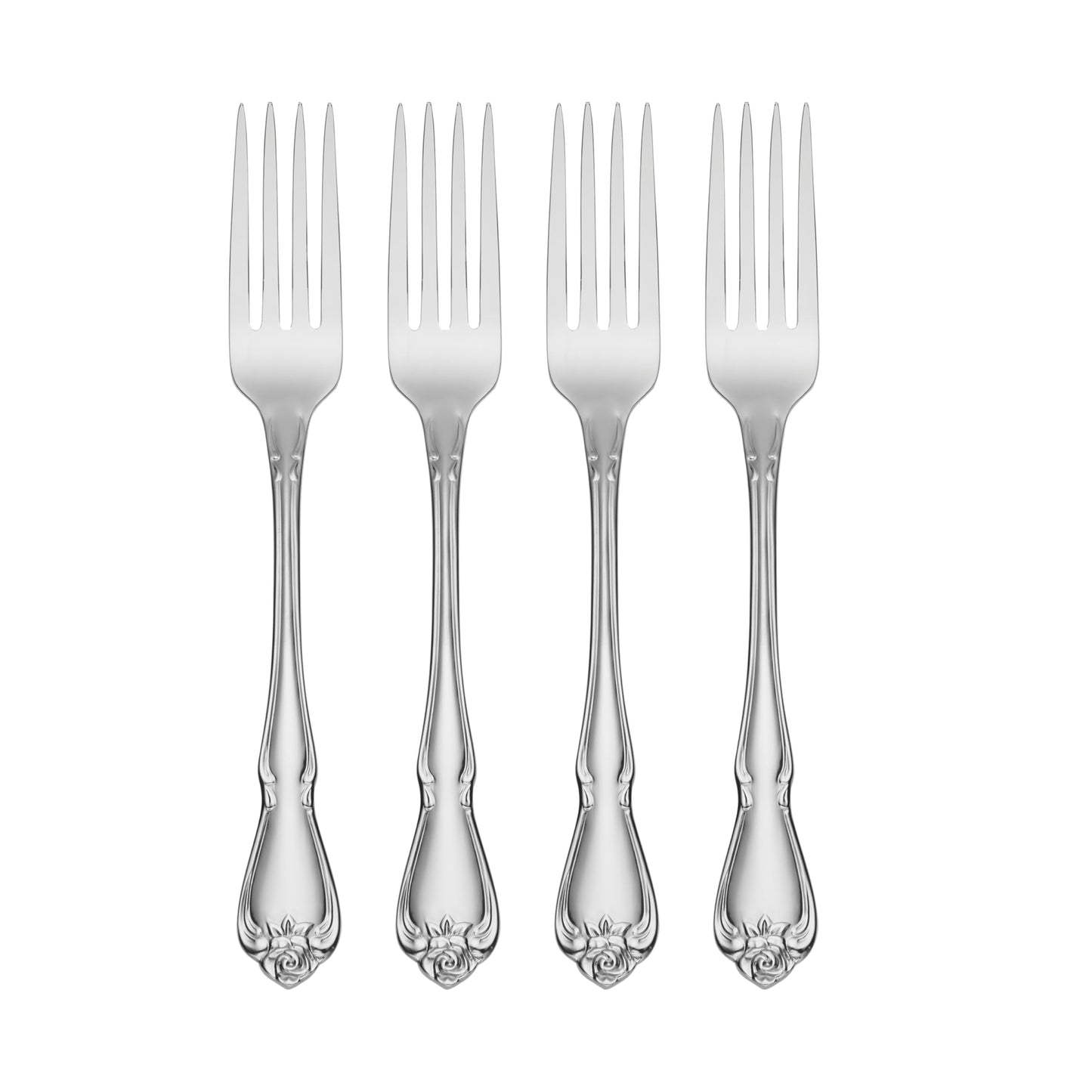 Oneida Silverware Set, Oneida True Rose Everyday Flatware Dinner Forks Set, Service For 4, 18/0 Stainless Steel Fork Sets, Rust Resistant, Dishwasher Safe, Dining Utensils Sets (Silver, 4 Piece)