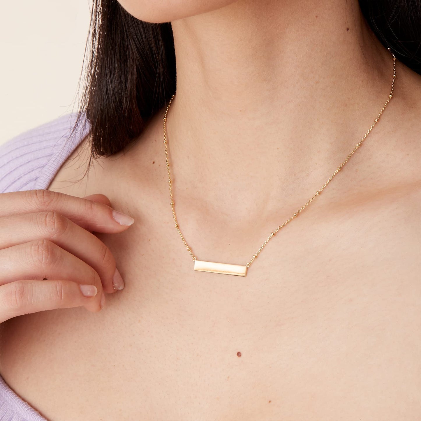 PAVOI 14K Gold Plated Horizontal Bar Necklace l Pendants for Women (Yellow Plated, Horizontal Bar)