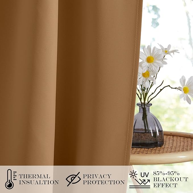 NICETOWN Door Curtain for French Door - Thermal Insulated Room Darkening Doorway Curtain, Rod Pocket Noise Reducing Single Panel, 42 x 80 Inches, 1 Panel, Gold Brown