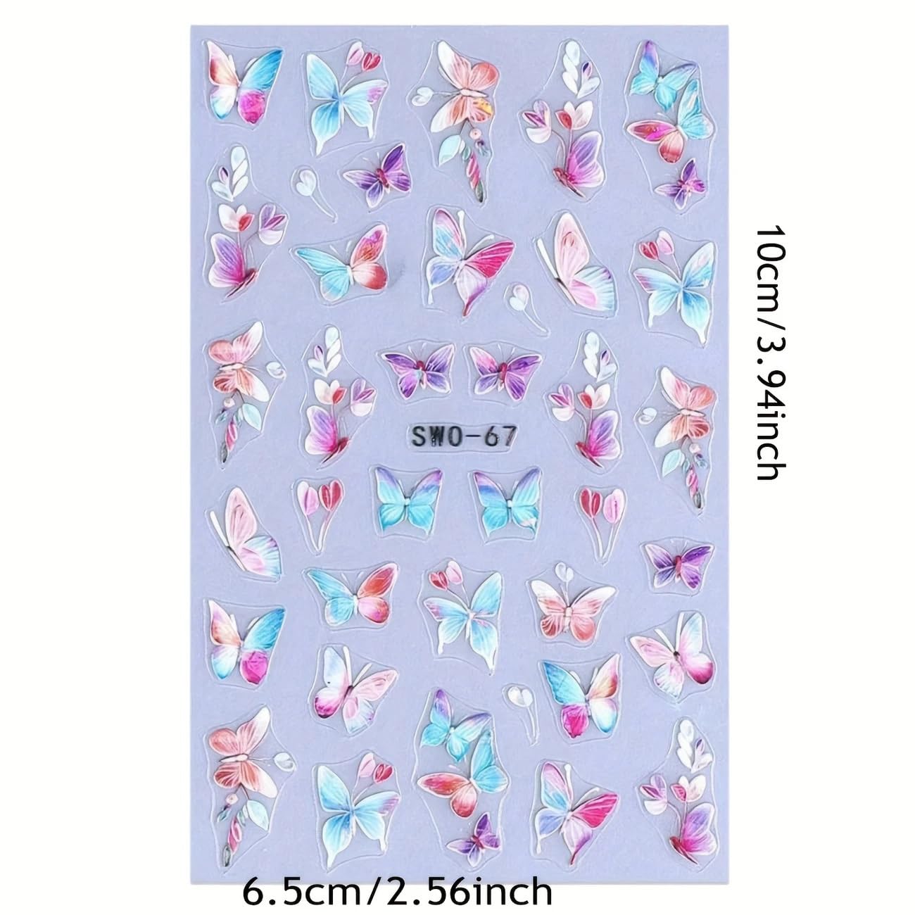 2Pcs 3D Gradient Butterfly Embossed Nail Stickers, Multicolor Butterfly Leaves Nail Decals Cute Spring Summer Manicure DIY Y2K Style Self-Adhesive Gel Decals Sliders Nail Art Decoration Nail Supplies