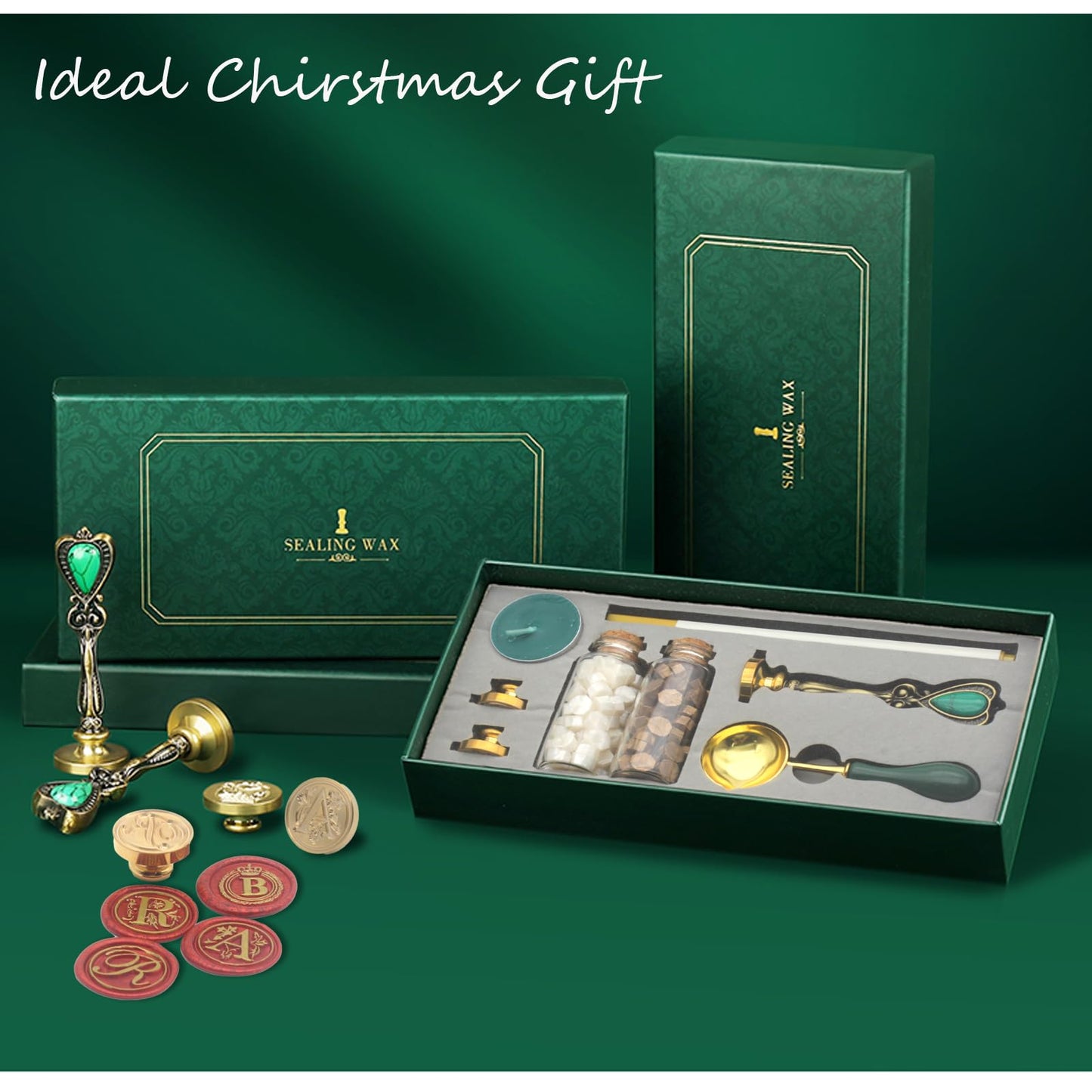 Letter Wax Seal Stamp Kit, Andotopee Wax Seal Kit Initial Alphabet W Sealing Wax Stamp Head 3pcs, Vintage Wax Stamp Seal Kit with Wax Seal Beads, Wax Seal Warmer Tools, Wax Seal Pen, Gift Box Set
