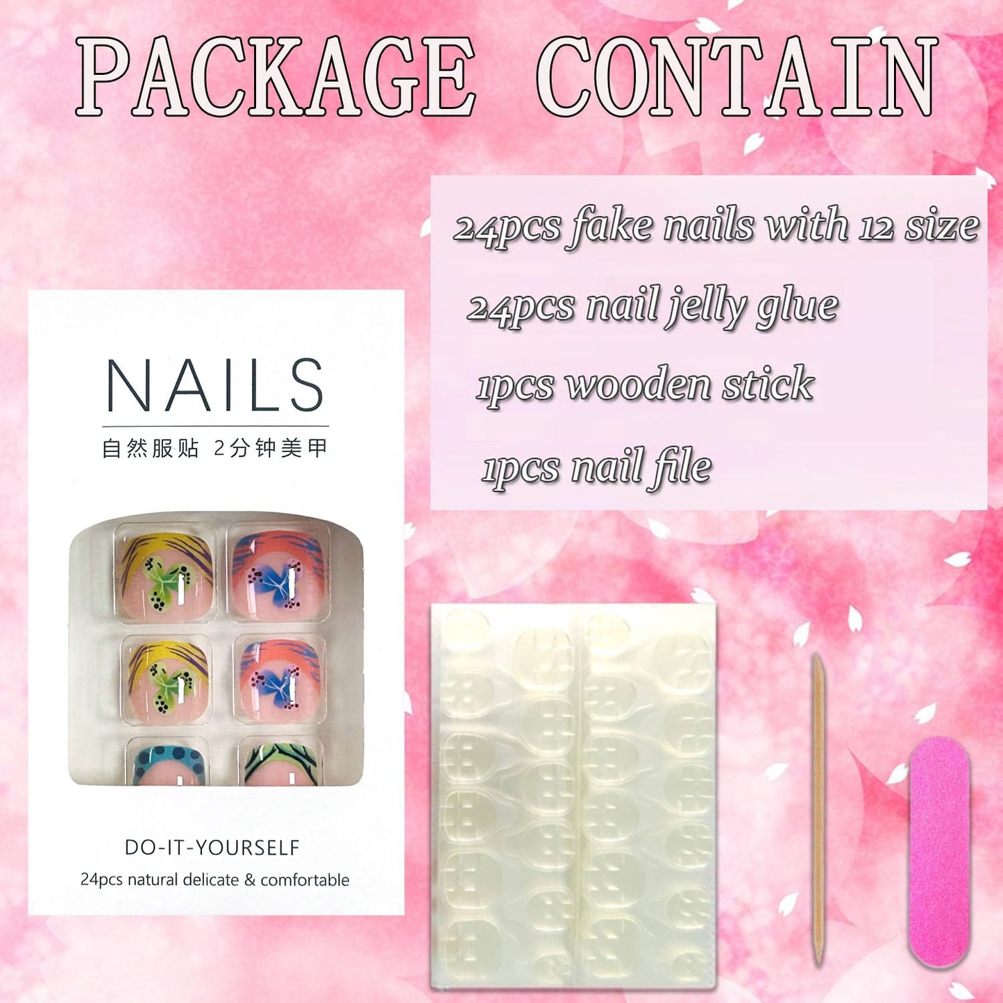FIEONCIY Press on Toenails with Designs Acrylic Fake Nails for Toe Artificial False Nails with Charms Press on Toe Nails for Spring Summer Stick on Toenails for Women Girls(WSJ2545)