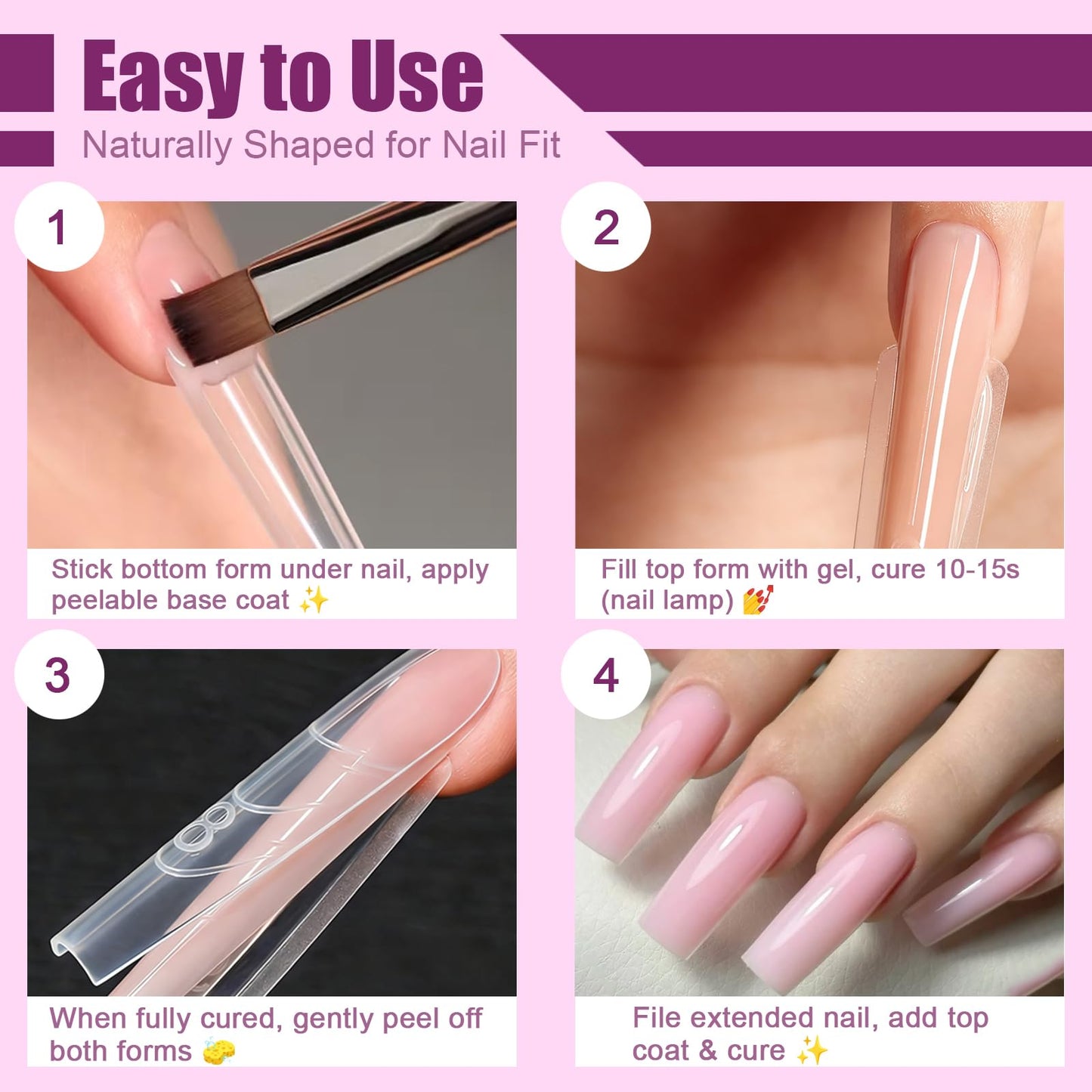 Vnjaoi 280 Pcs Original Sandwich Nails Dual Form with Guide Lines Long Coffin Nail Mold for Builder Gel Nail Extensions Art Design Salon DIY at Home