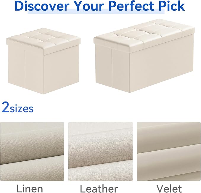 BRIAN & DANY 30 Inches Storage Ottoman Bench, Faux Leather Ottoman with Storage, Folding Bench Shoe, Foot Rest Stool, for Living Room, Beige