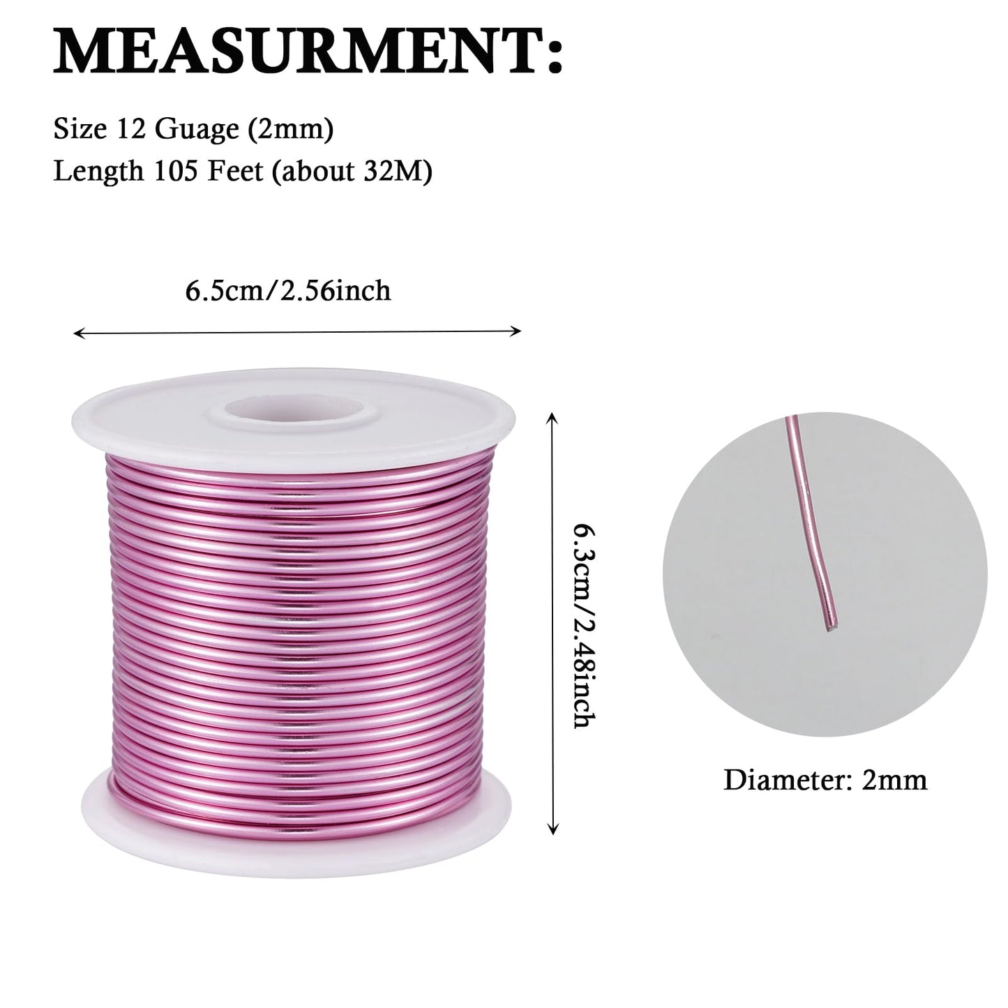 OZXCHIXU 12 Gauge Pink Aluminum Craft Wire (105FT) - Anodized for Jewelry Making, Beading Floral, Plant Gardening, Sculpting & Modeling Craft Wire(Pink #13, 2mm)