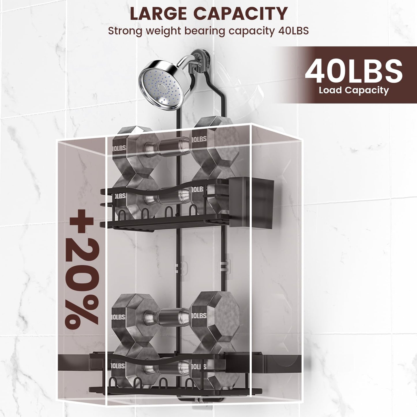REINHARDT Shower Caddy Hanging, Rustproof Shower Caddy Anti-Swing Shower Organizer Over Showerhead No Drilling Shower Racks with Soap Holder Multi Hooks Bathroom Storage for Shampoo Sponge, Black