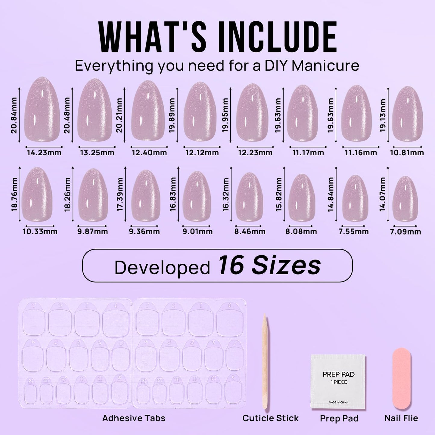 BTArtbox Press On Nails Almond - Short Soft Gel Fake Nails with Nail Glue, Opaque Reusable Stick On Nails in 16 Sizes - 32 Nail Kit, Falling Star Cat Eye