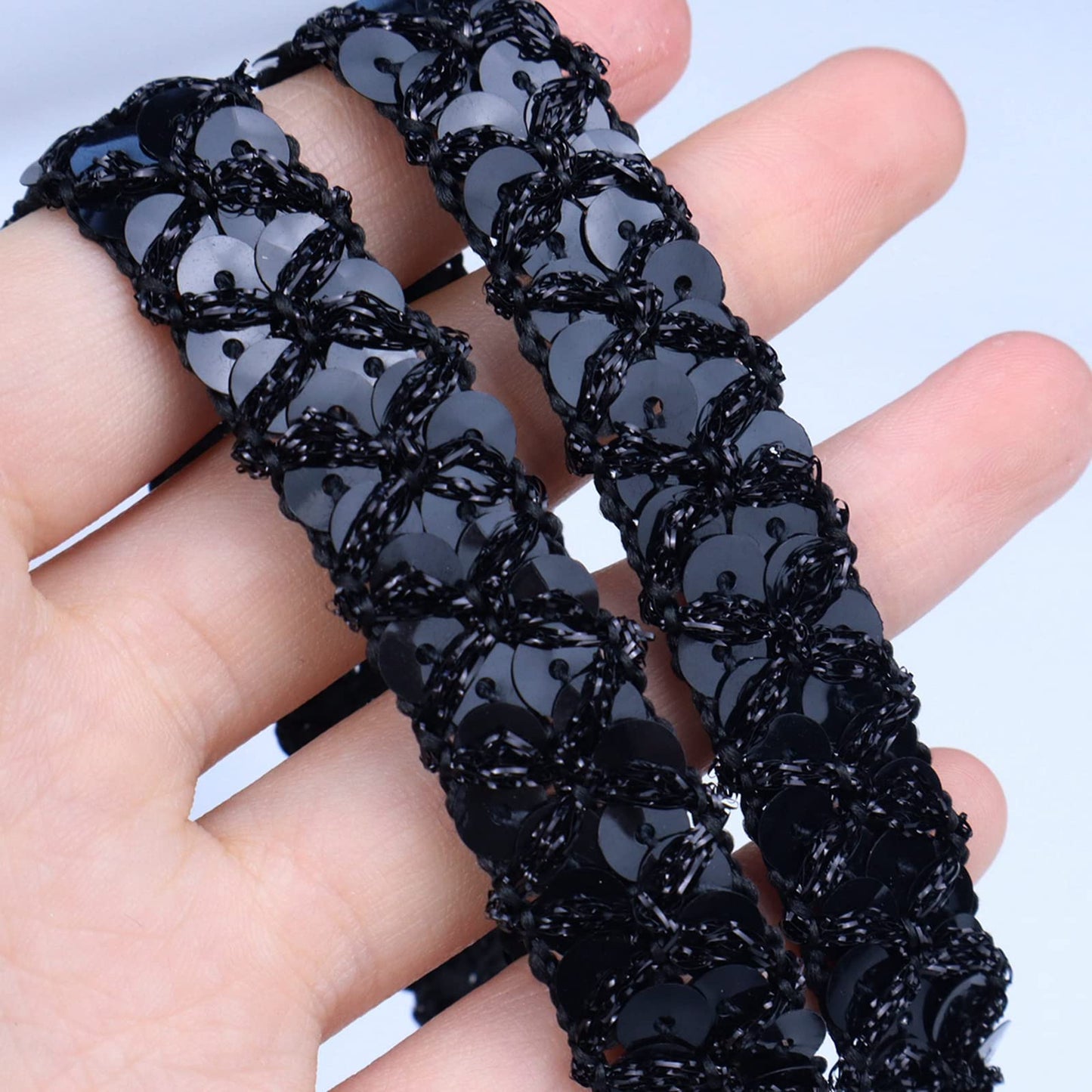 SEWDIYTR Sequin Lace Trim Gimp Braid Lace Ribbon Glitter Sequin Trim for Crafts, Embellishments, Costume Accessories 10 Yards (Black)