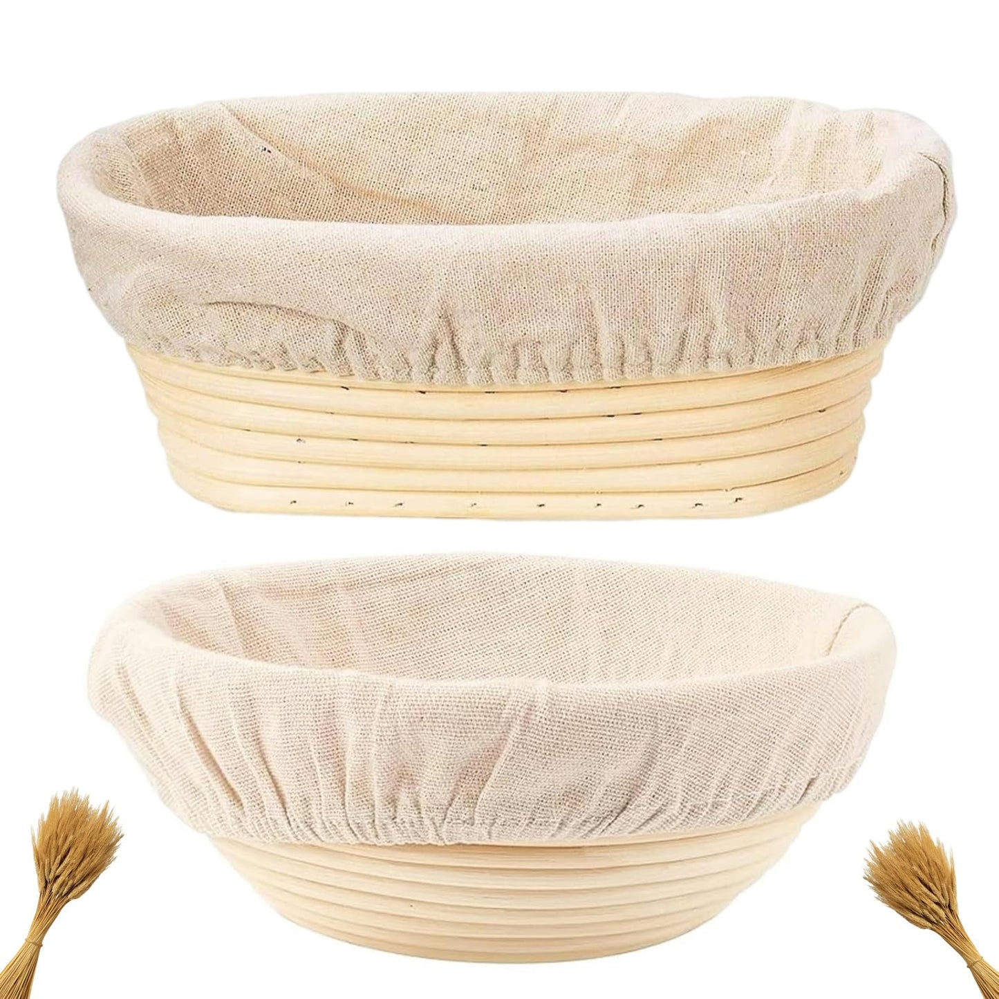 Proofing Baskets for Sourdough Bread Baking, 2 Pack Banneton Bread Proofing Basket 9 inch Round & 10 inch Oval Proofing Bowls for Sourdough Bread with Liner Making Baking Fermentation Tools Supplies