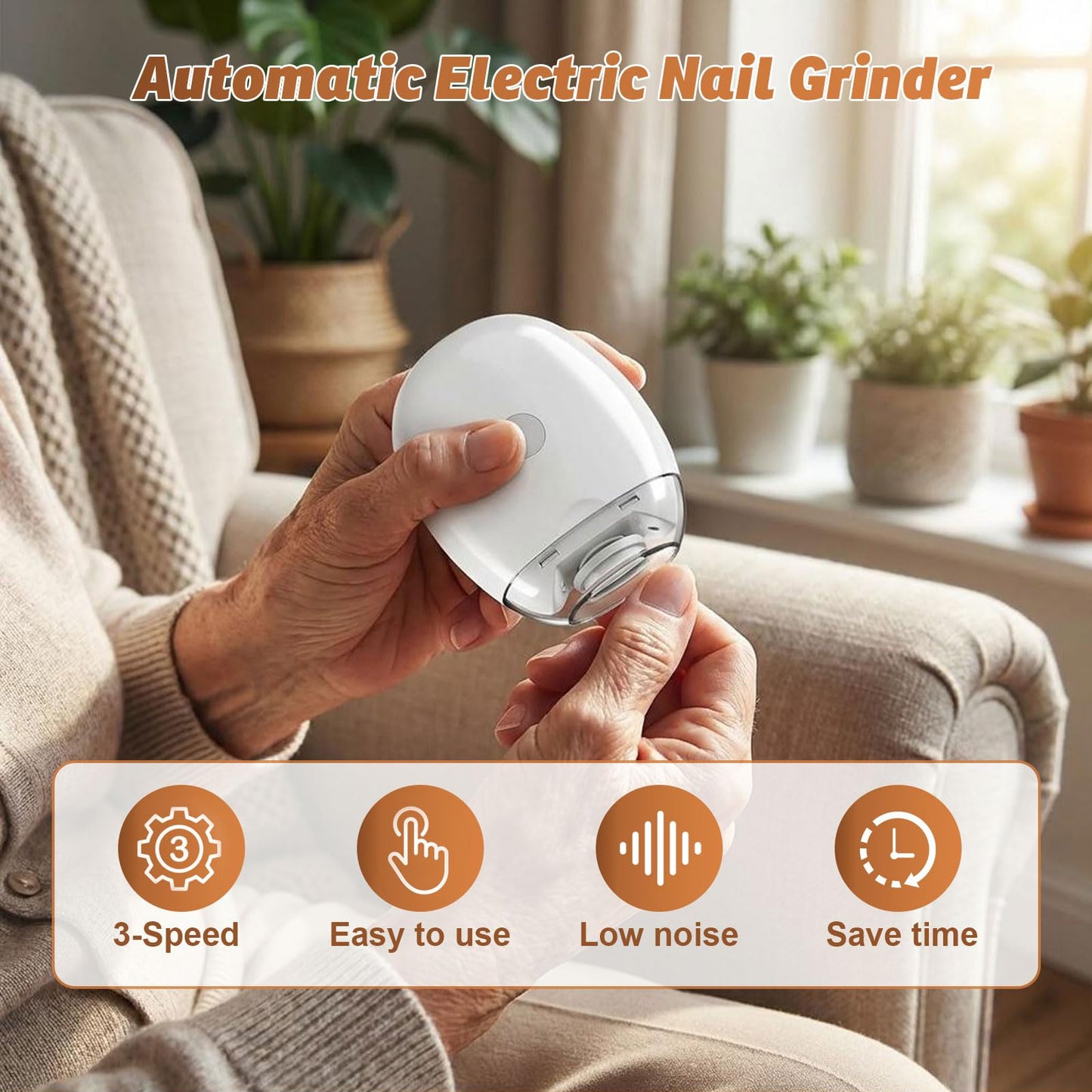 Electric Nail Clipper Automatic Nail Trimmer, Universal Fingernail Grinder with LED Light, 3-Speed Nail Cutter with Catcher, USB Rechargeable Electric Toenail Clippers for Seniors Adults Kids (3PCS)