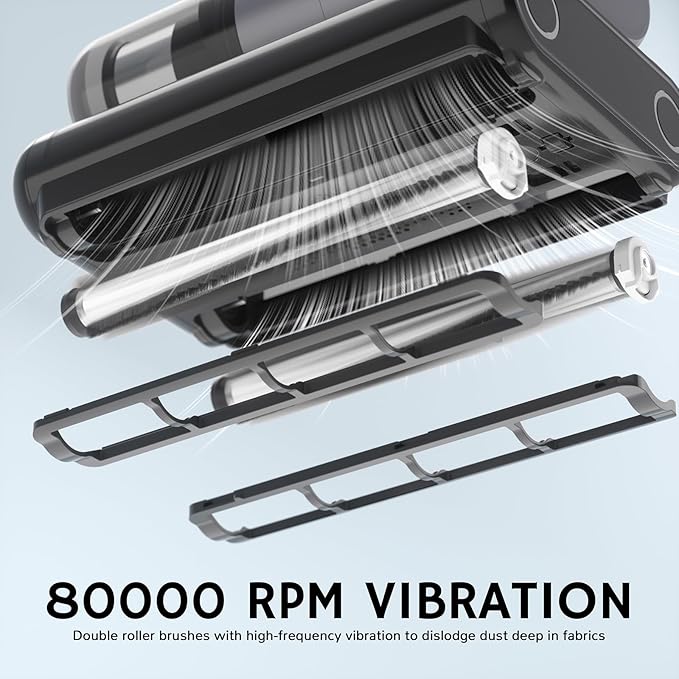 AIRTHEREAL M1 Mattress Vacuum Cleaner, 6 in 1 Bed Vacuum with High-Frequency Vibration - 80,000 RPM Dual Brushroll Rotation, UV-C Light, 14Kpa Suction, Dust Sensor, Ultrasonic and Heating Tech