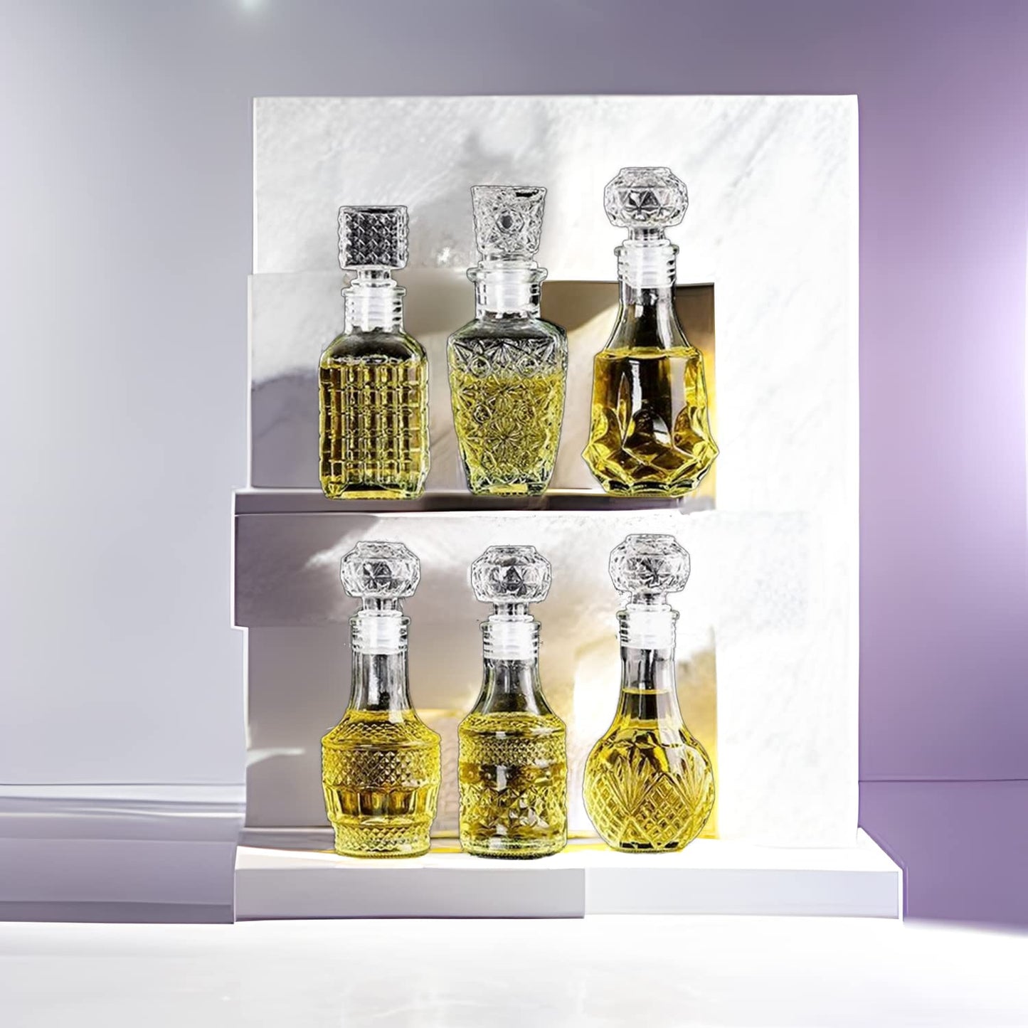 JQWIN AlifordGlass Mini Glass Bottles with 6 Different Shapes Can be Used for Self-Made juicing, Wine Bottles or Whiskey Decanter