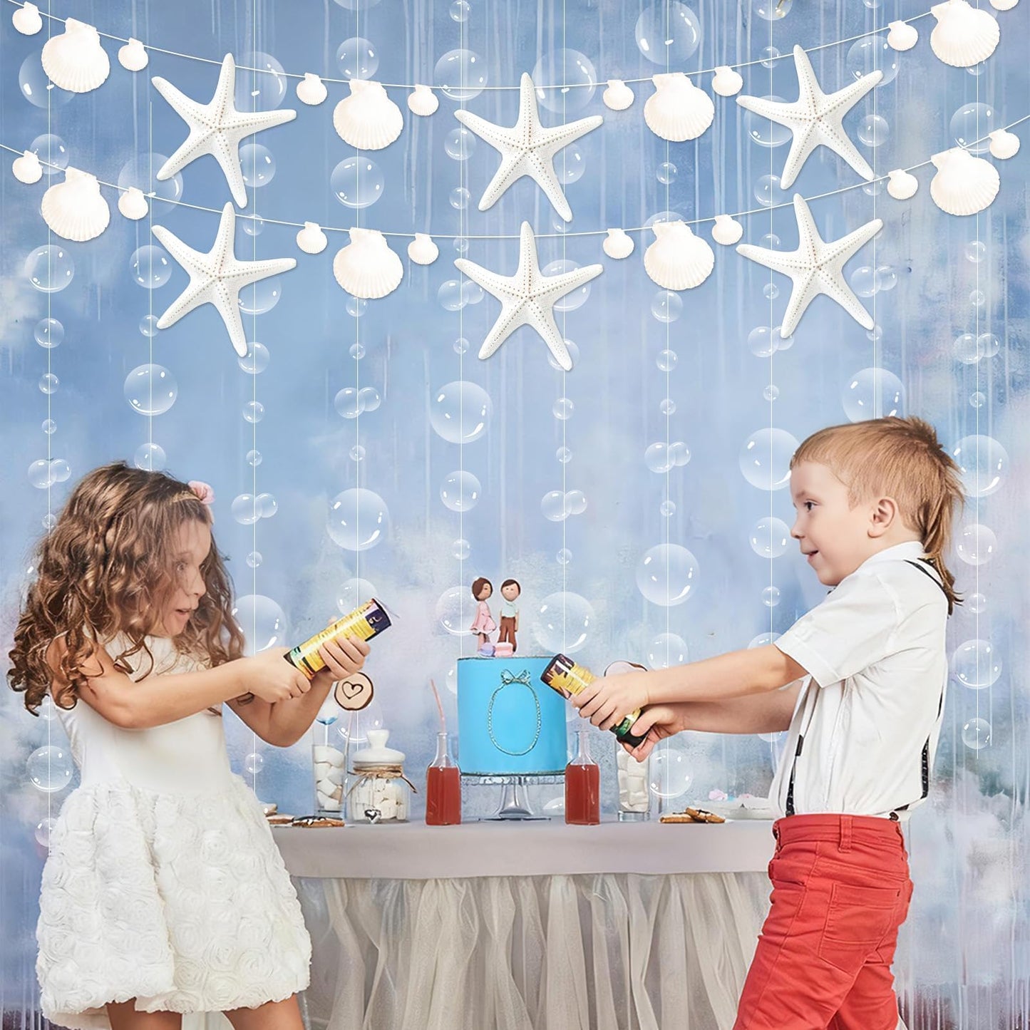 Under The Sea Party Decorations Bubble Seashell starfish Garlands Mermaid Banner Beach Ocean Cutouts Hanging Garland Streamers for Kid Birthday Bachelorette Baby Shower Coastal Nautical Party Supplies