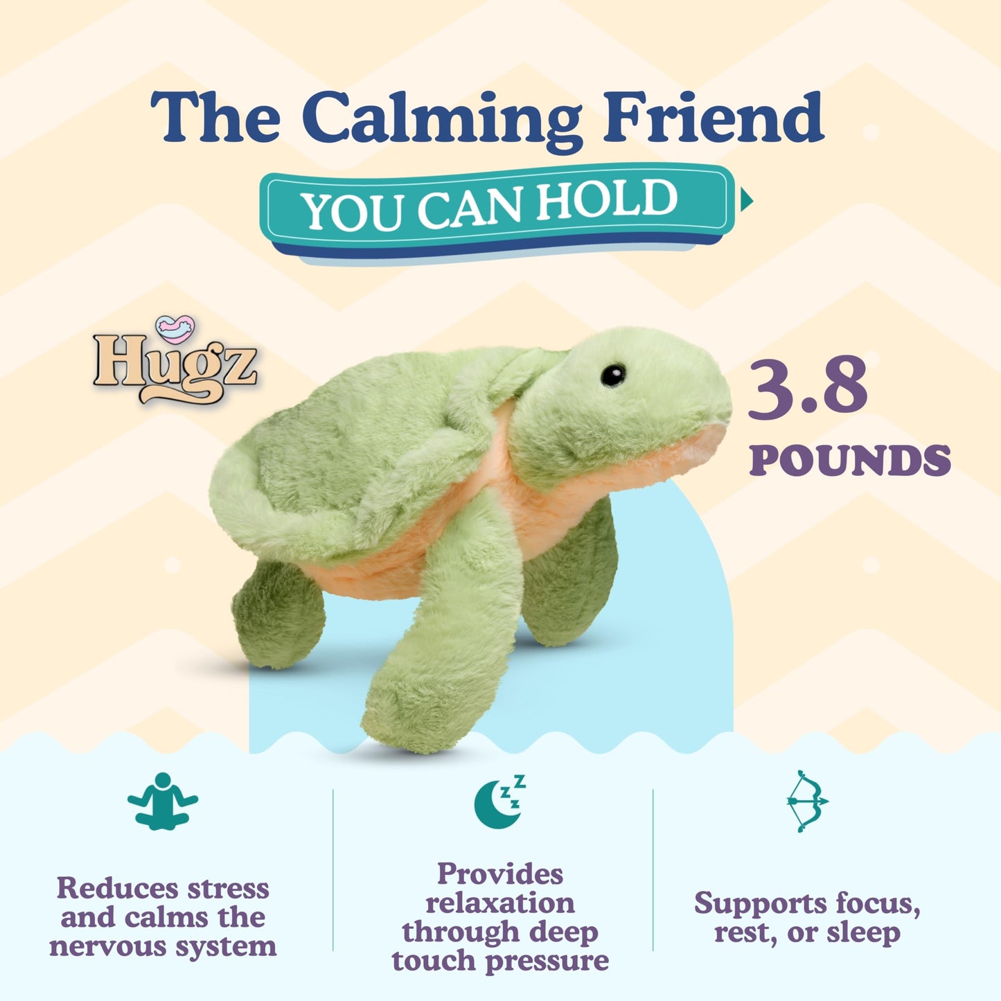 Hugz Official Shelly The Turtle - Premium Weighted Stuffed Animal Plushie 3.8 lb for Adults & Kids - Microwavable – Heatable & Coolable – Super Soft Fur – Gift Ready Tube Packaging
