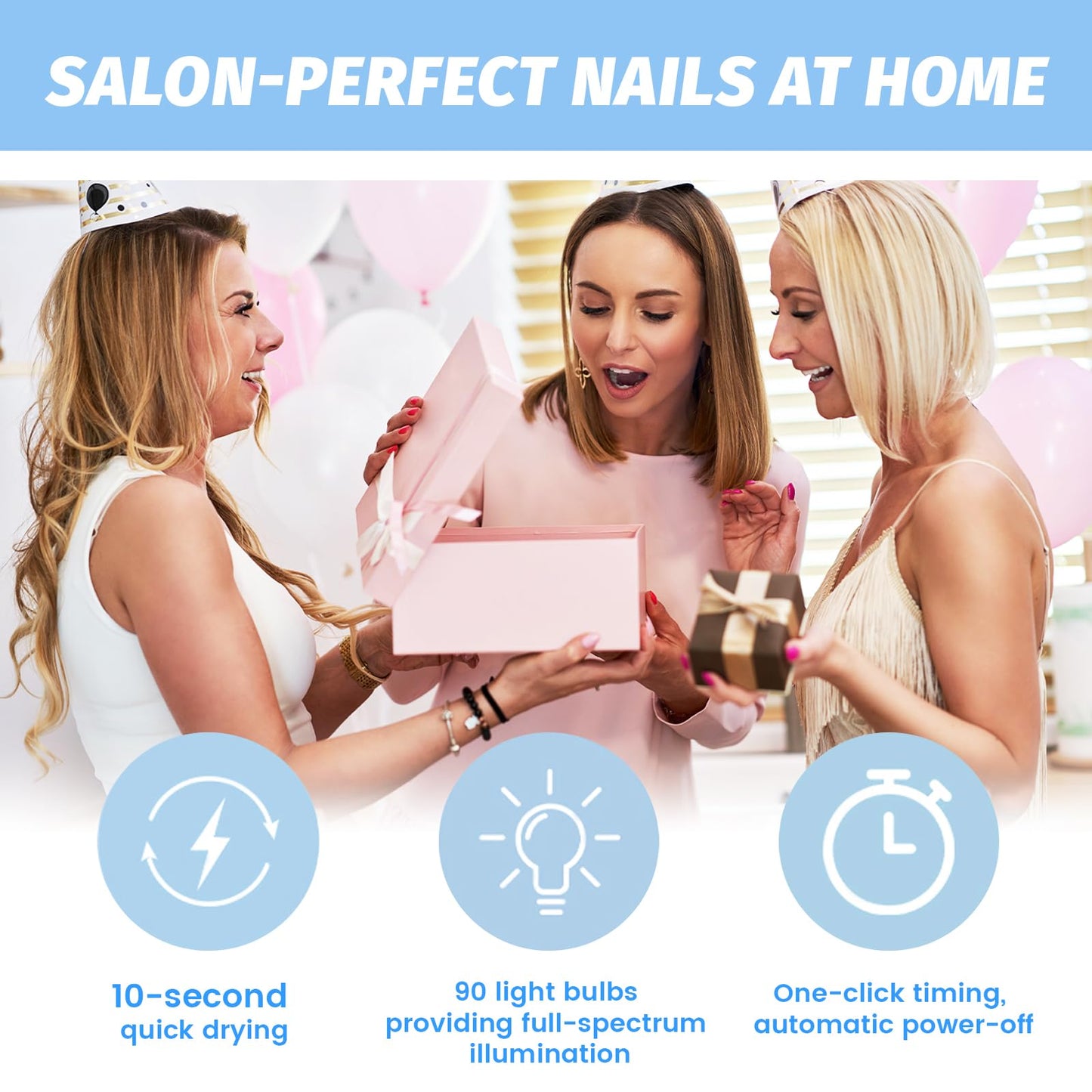 500W Professional UV LED Nail Lamp with 90 LEDs - Smart Sensor & 4 Timers for Fast Curing Gel Polish - Salon-Grade Nail Dryer for Home and Professional Use