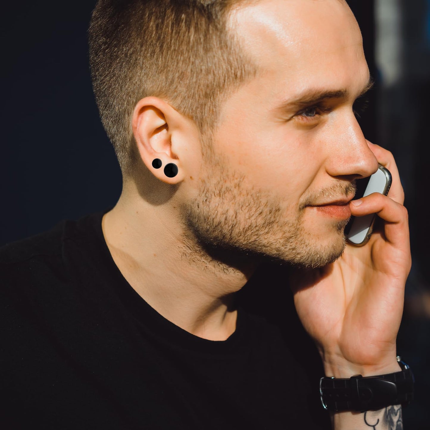 6 Pairs Black Stud for Men Women Fake Gauges Dot Earrings 4-10mm Round Ear Studs