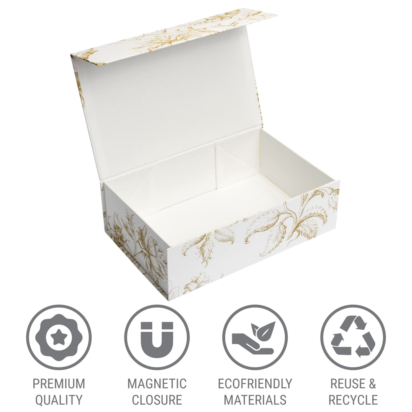 Sorarto Luxury Keepsake Gift Box | Gold Floral Decorative Boxes with Magnetic Lids for Presents, Wedding Memory Box, and Bridal Gifts. 11.5" x 7.5" x 3.5"