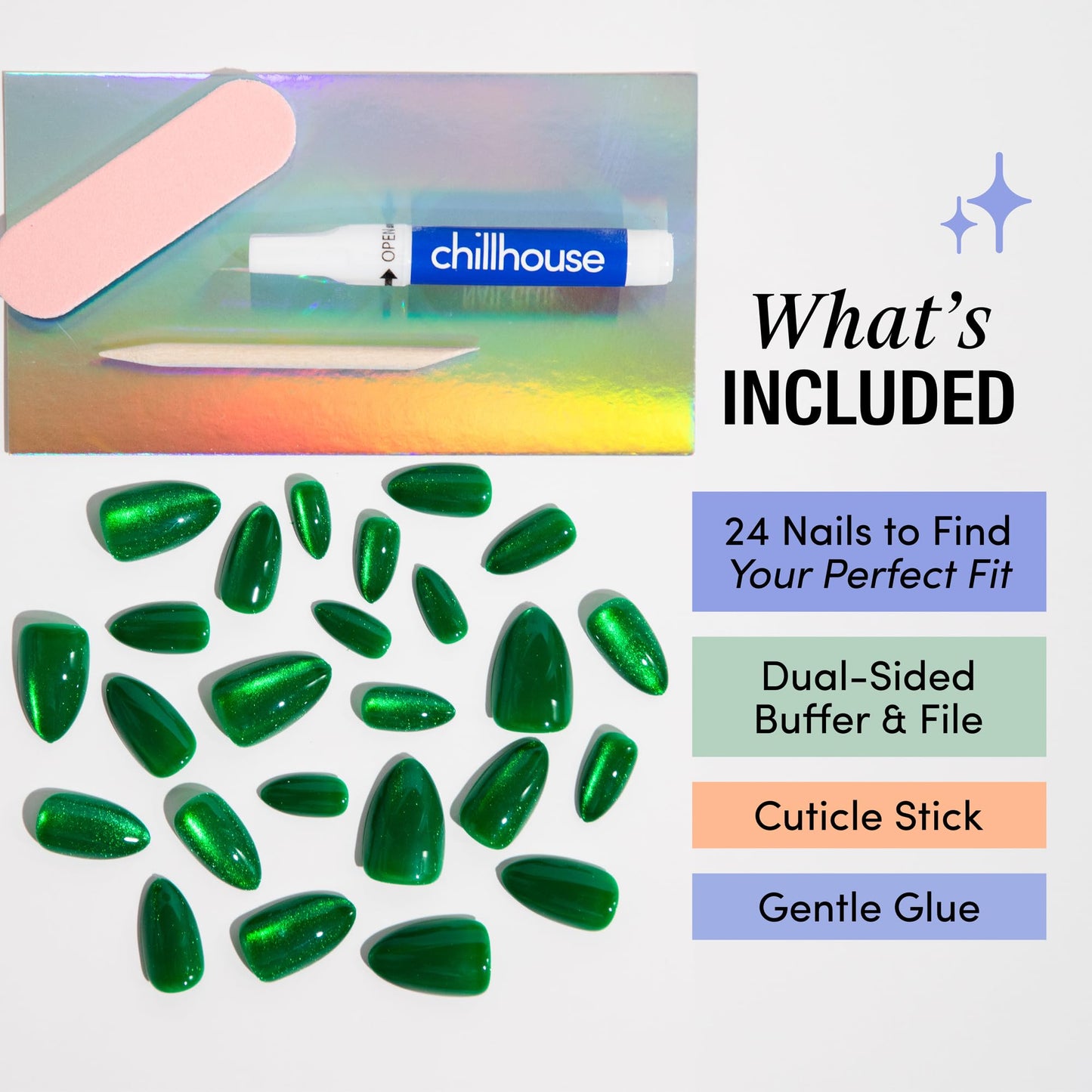 Chillhouse - Chill Tips, Press On Nails Kit - Clean Break, 90s Supermodel, Emerald Tower