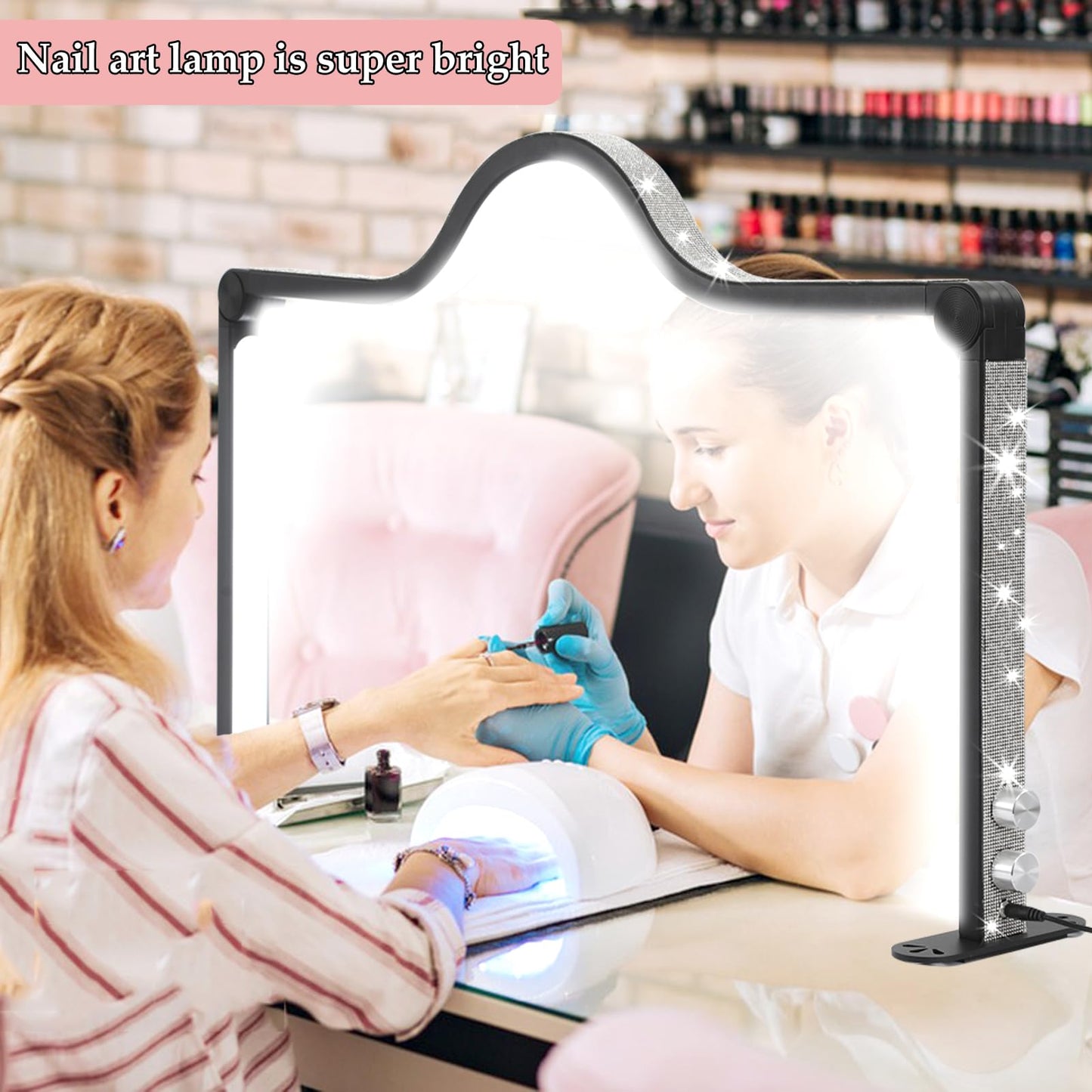 XCCFFSH Half Moon Light for Nail Desk, 34In Foldable Square Nail Tech Lamp with Phone Holder, Brightness Adjustable LED Nail Light, for Lash Eyelash Extension, Tattoo, Eyebrows, Crafts, White