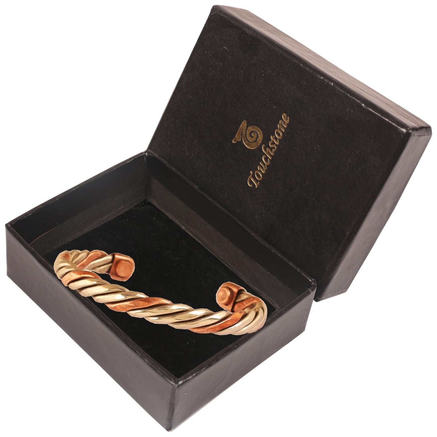 Touchstone Copper magnetic bracelet Tibetan style. Hand forged with solid and high gauge pure copper. Twisted rope look. 2 metal look.