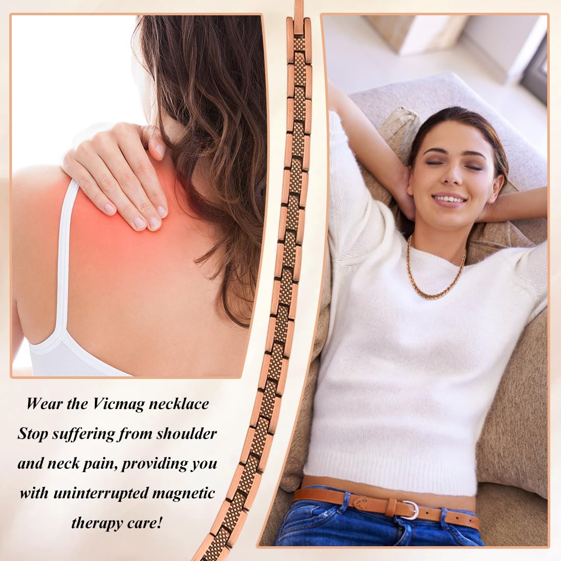 Vicmag Copper Magnetic Necklace for Women Men - Ultra Strength Magnets-99.9% Solid Pure Copper Ring Necklace for Neck Gift