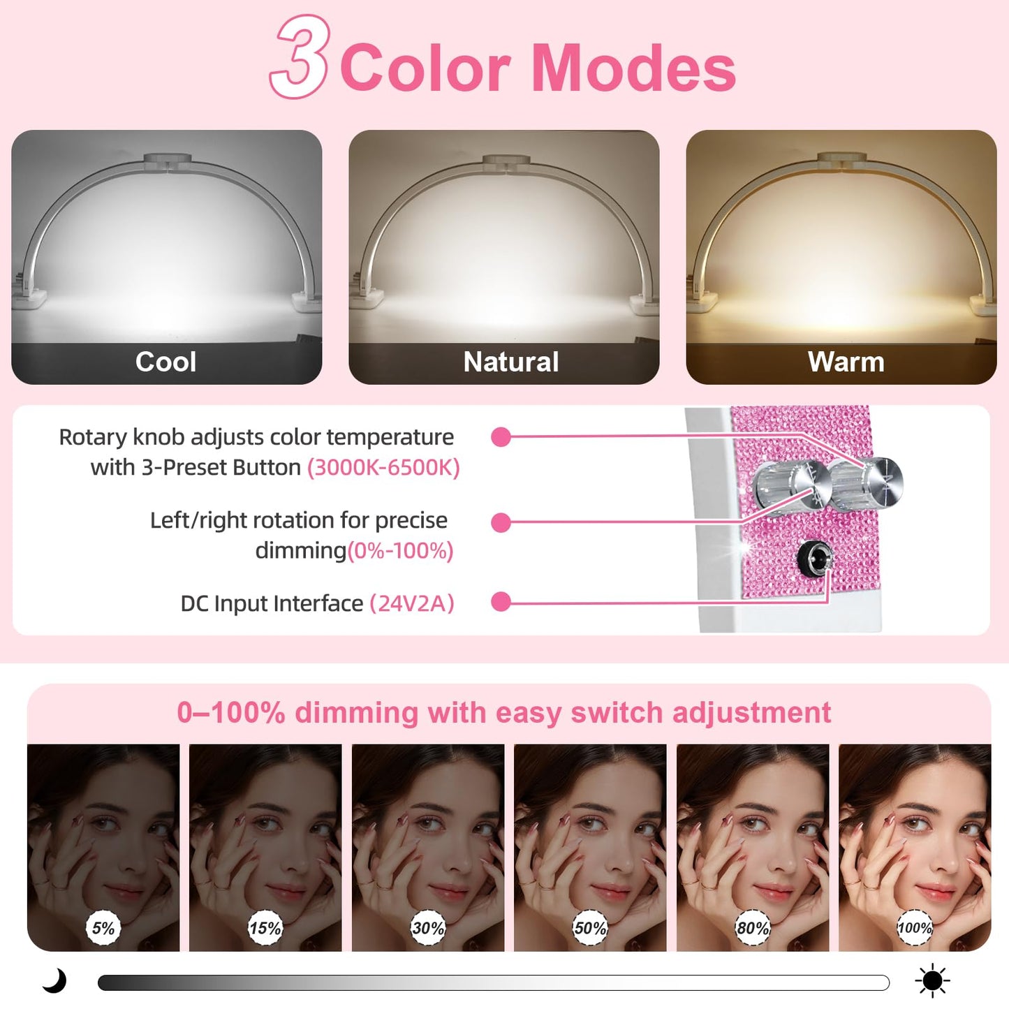 obcd Half Moon Light for Nail Desk 31" Foldable LED Nail Desk Lamp with Phone Holder, Professional Nail Tech Light for Manicure & Beauty Studio