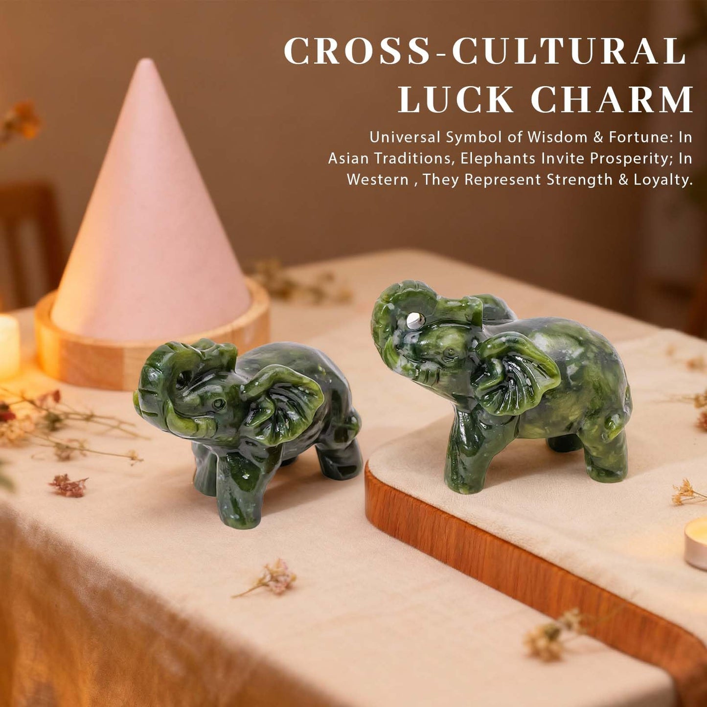 Apengshi Natural Crystal Raw Stone Jade Figurine,Cute Decorative Animal Statue (Running Elephant)