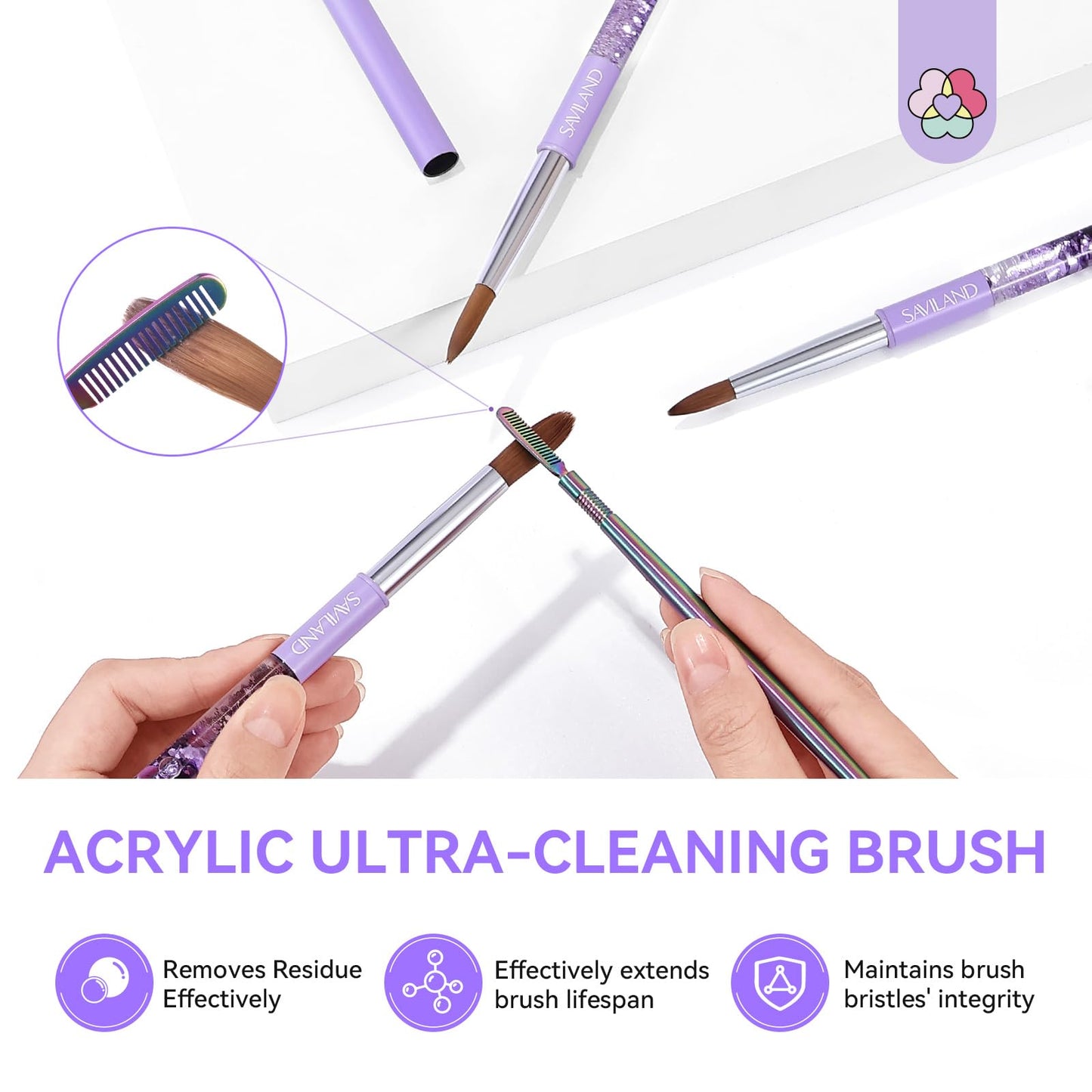 SAVILAND Kolinsky Acrylic Nail Brush Set: Size 6,10,14 Professional Nail Brushes Cleaner Manicure Tool for Acrylics Application Acrylic Powder Nails Extension 3D Carving for Nails Art DIY