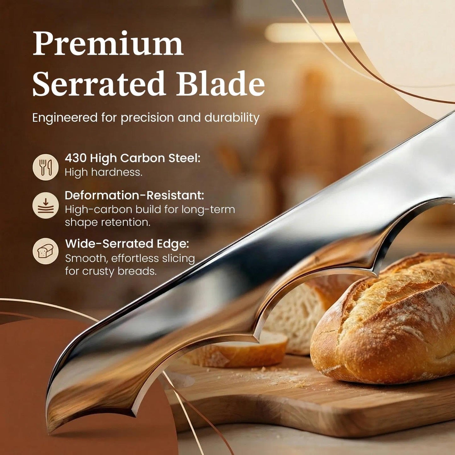 COOKEERS Adjustable Sourdough Bow Bread Knife – Large Bread Slicer for Homemade Bread with Serrated Stainless Steel Blade&Precision Thickness Guide, Even Slice Cutter for Baguettes, Bagels.
