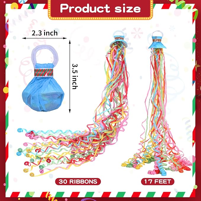 Streamer Poppers 50Pack Colorful, Confetti Streamers No Mess Party Poppers, Hand Thrown Streamers for Weddings Birthdays Events, Quiet Easy Cleanup (Colorful, 50Pack)