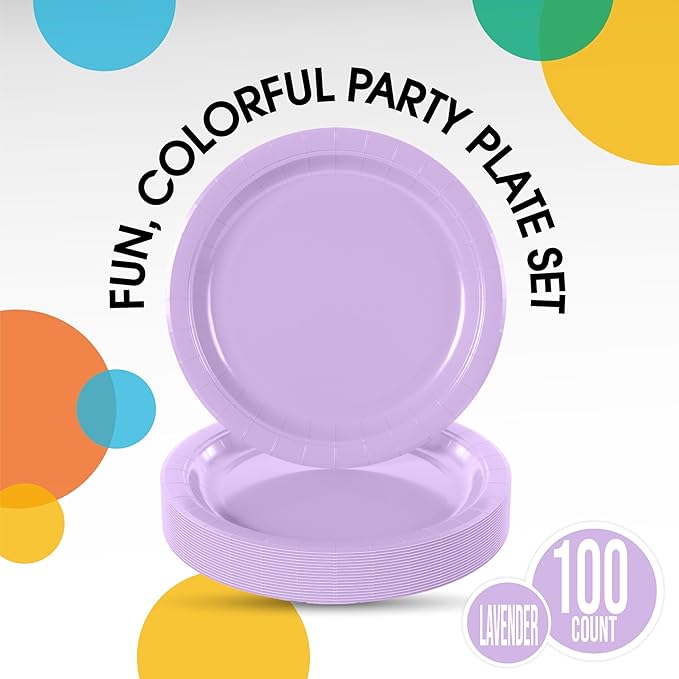 Exquisite Lavender Paper Plates Disposable Heavy Duty 7 Inch Lavender Disposable Plates For Party 100 Pcs Heavy Duty Paper Plate 350 GSM, Birthday Party Supplies Plate Set