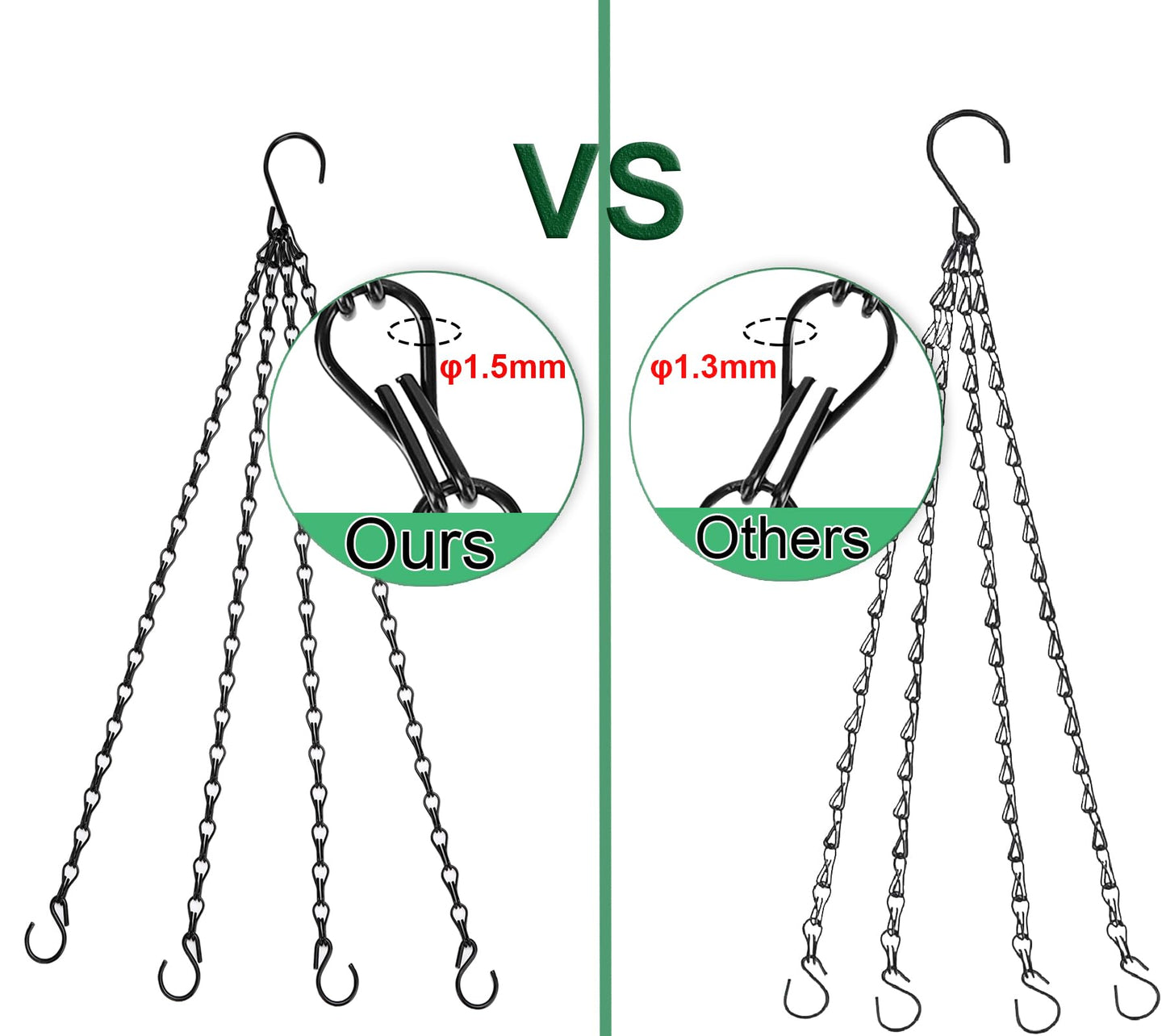 Heybe Hanging Baskets Chains 16 Inches 4 Leads Hanging Chains with S Hooks, Flower Pot Hanger Replacement Plant Hangers for Planters and Lanterns, Pack of 3