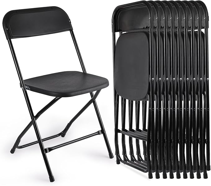 10 Pack Black Folding Chairs, Portable Stackable Commercial Foldable Chair, Indoor Outdoor Plastic Folding Chair for Events/Office/Home/Wedding/Party, 400lbs Capacity