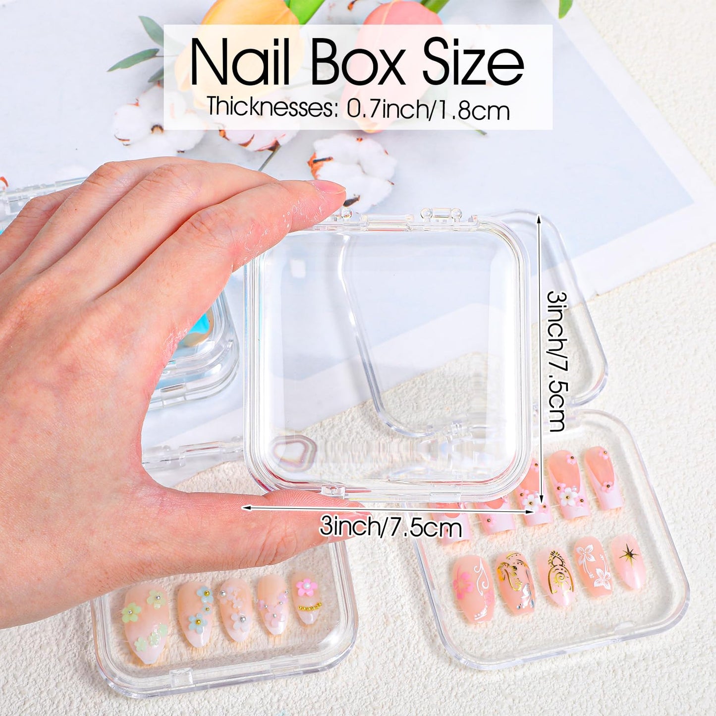 24 pcs Press on Nails Storage Boxs with 120 Pcs Adhesive Double Sided Tape Acrylic Nail Display Box Artificial False Nail Box Organizer Fake Nail Case Transparent Nail Packaging Boxes for Nail Salon