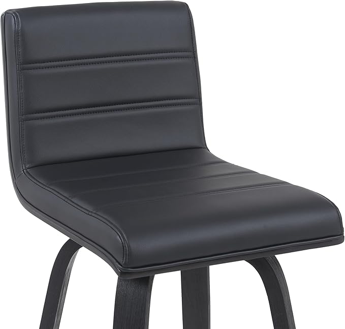 Vienna Modern Counter Height Swivel Bar Stool with Black Faux Leather Seat and Black Brushed Wood Frame Set of 2