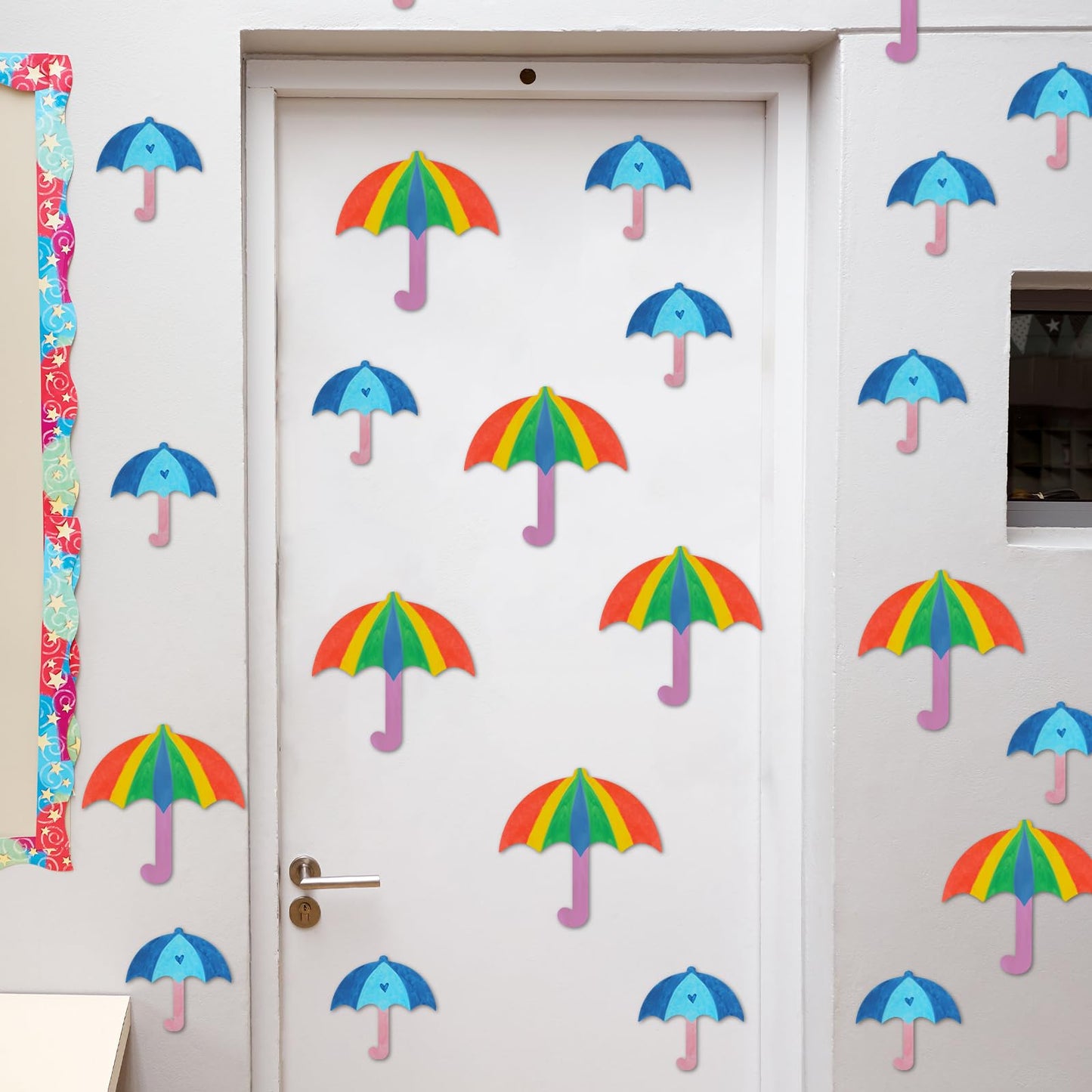 Harloon 100 Pcs Paper Cutout 5.5" 3.5" Classroom Bulletin Board Accents Cut Outs Kids DIY Craft Decoration with 100 Pcs Glue Point for School Home Party(Umbrella)