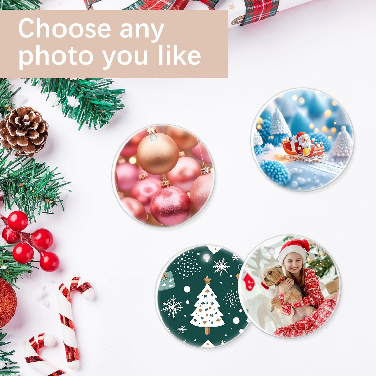 25 PCS Sublimation Ceramic Ornament Blank 3 inch White Round Christmas Ceramic Decoration Crafting DIY Personalized Home Decor Bulk Two-Sided Printed