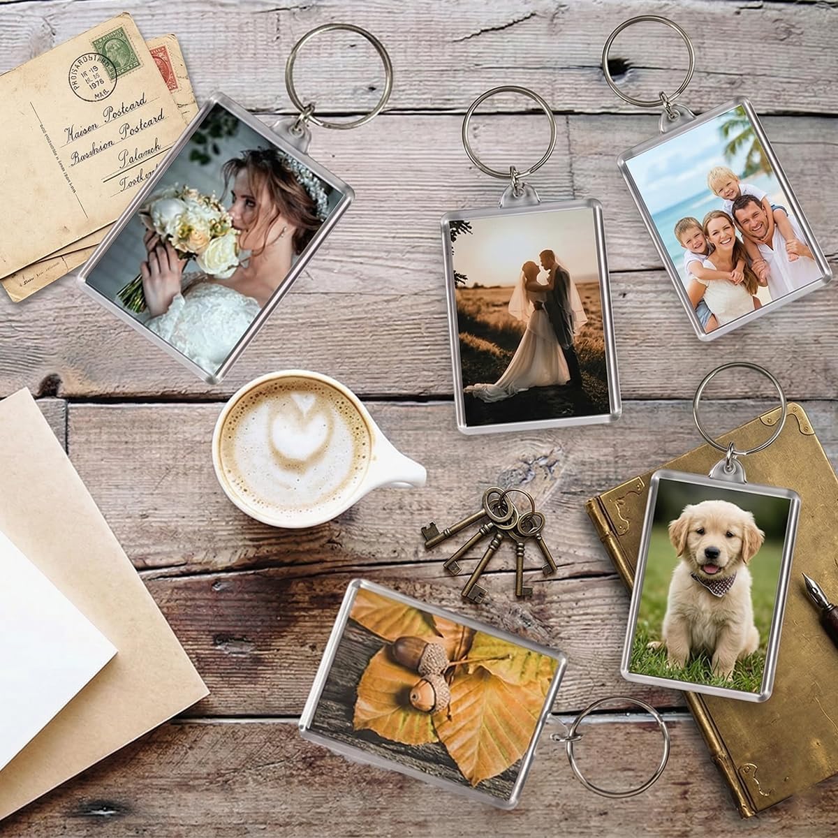 BOYIVI 16PCS Acrylic Photo Frame Keychain Holder Insert Blank Keyring Clear Picture Keychains for Customize DIY Craft Photo Display