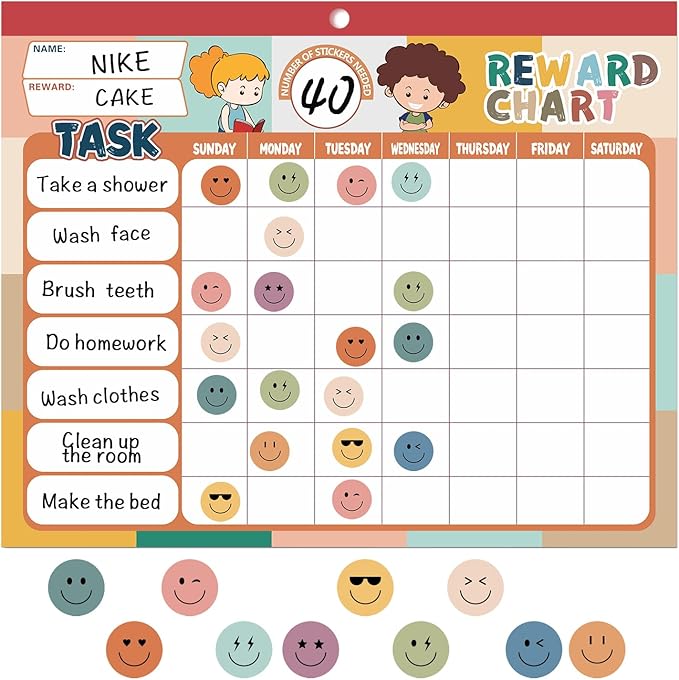 Boho 32 Chore Charts Behavior Reward Chart System,Sticker Chore Chart Pad for Kids with 2328 Stickers, 12.2" x 9.8" Magnetic Reward Chart to Develop Responsibility & Good Habits.