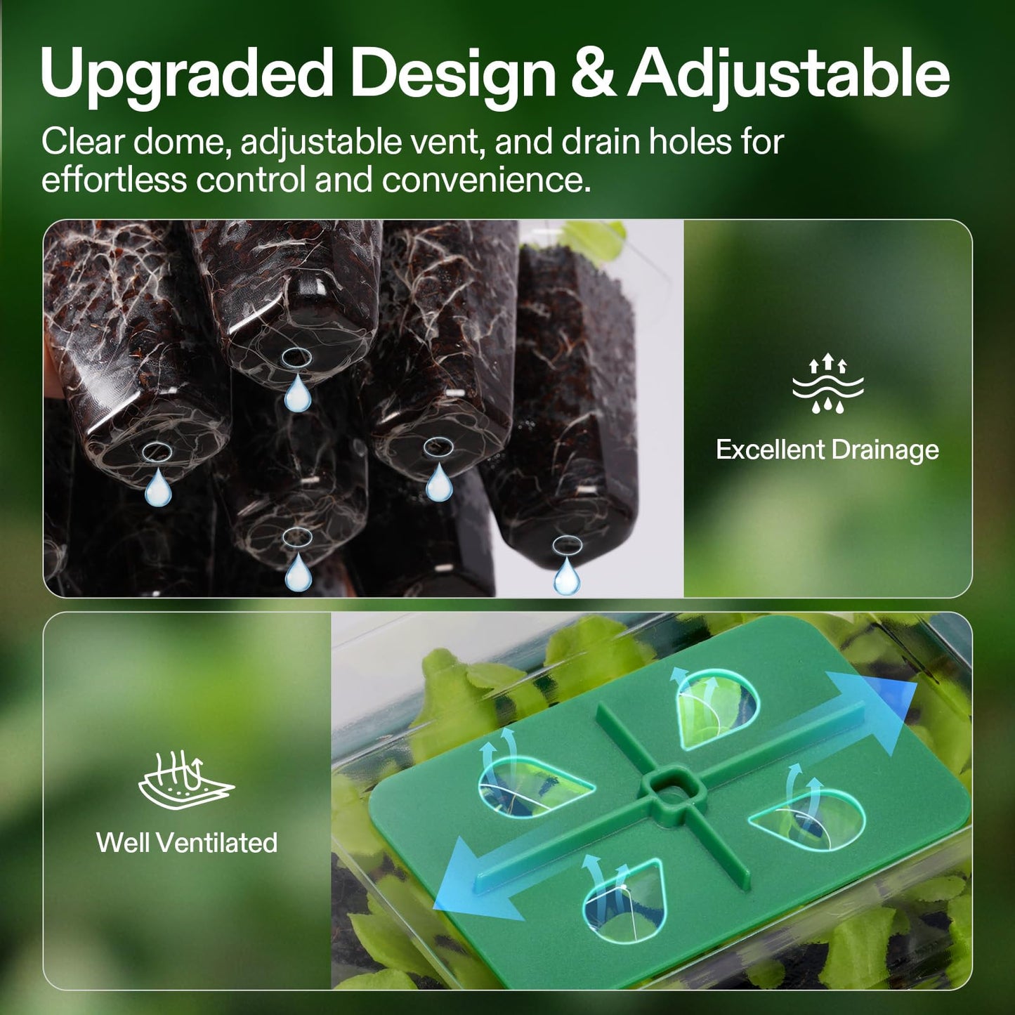 VIVOSUN 6-Pack Seed Starter Trays, 72-Cell Seed Starter Kit with Humidity Dome, Flat Reusable Plant Germination Trays with Drain Hole, Green Propagation Tray for Planting Seeds