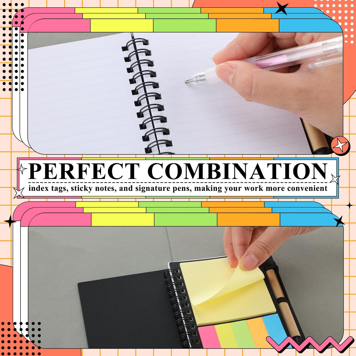 Qilery 30 Pack Lined Spiral Notebook Small Notepad and Pen Set Steno Pads Lined Notepad Black Pocket Notebook for Business Office School Supplies