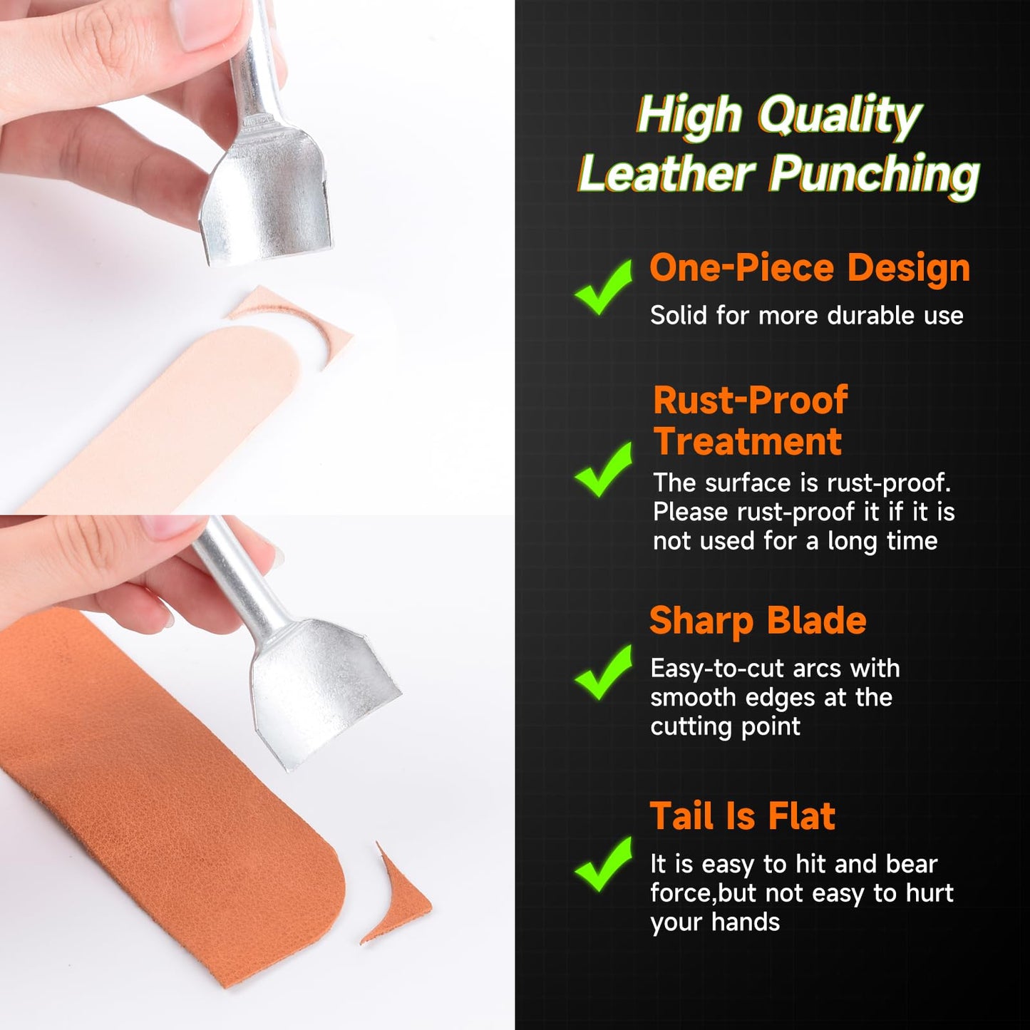 15 PCS Leather Corner Punch Set, Half-Round & End Punch 10-40mm, Alloy Steel Leather Craft Kit with Double Sided Nylon Hammer for Belts, Purses, Wallets, Watch Straps & DIY Projects