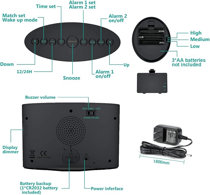 ANJANK Extra Loud Alarm Clock for Heavy Sleepers, Wireless Bed Shaker, Vibrating Dual Alarm, Deaf and Hearing-impaired, Adjustable Volume/Dimmer/Wake up Mode, USB Charger Port