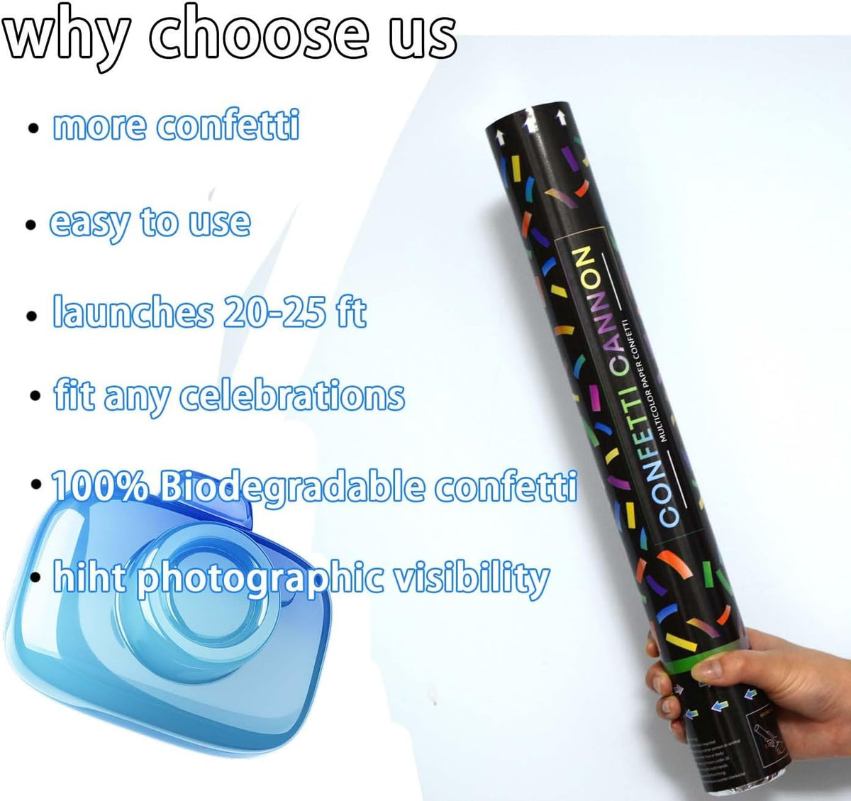 16 Inch [6 Pack] Biodegradable Confetti Cannon Party Poppers Party Supplies, Air Powered | Launches 20-25ft | Celebrations, New Year's Eve,Birthdays,Christmas and Weddings