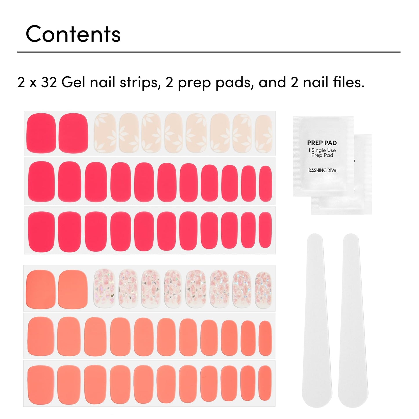 Dashing Diva Gloss Nail Strips Bundle - The Vivids Collection - Fruit Punch Petals & Papaya Breeze - UV Free, Chip Resistant, Long Lasting Gel Stickers - Contains 2 Sets
