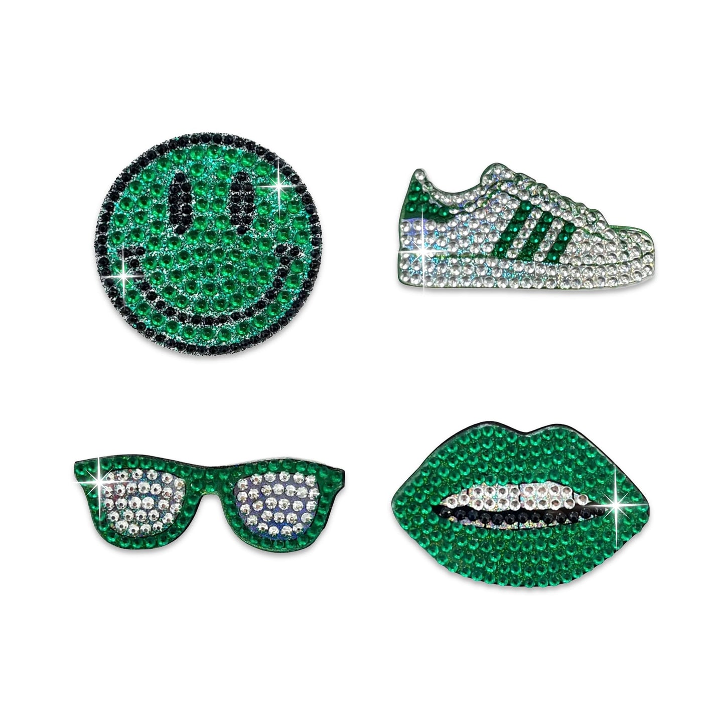 StickerBeans® Rhinestone Stickers - Green Team Spirit Sticker Pack, 2” x 2” Each, Unique Sparkly Cut-to-Shape for Collecting, Trading, Decorating Laptops, Phone Cases, Scrapbooks